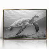Framed acrylic wall art featuring a striking gold marine life design with a turtle, elegantly showcased in a modern setting, perfect for ocean-themed decor.