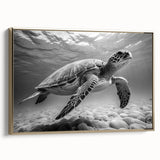 Framed canvas wall art showcasing a detailed marine life design featuring a sea turtle, set against a gold background, perfect for ocean-themed decor.