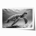 Vibrant marine life wall art print featuring a detailed sea turtle design, showcasing shades of blue and green, rolled and ready for framing. Perfect for ocean lovers.