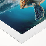 Vibrant marine life wall art showcasing a detailed turtle design on rolled canvas, perfect for ocean-themed decor, delivered in protective packaging.
