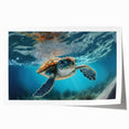 Vibrant marine life wall art featuring a detailed turtle design, printed on high-quality paper, ideal for ocean-themed decor in homes or offices.