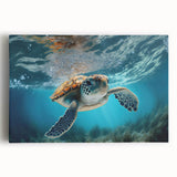 Colorful marine life wall art featuring a detailed turtle design on stretched canvas, perfect for enhancing coastal-themed decor in homes or offices.