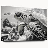 Side view of a marine life turtle wall art piece made from acrylic glass, showcasing vibrant colors and intricate designs, ideal for ocean-themed decor.
