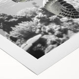 Vibrant rolled canvas wall art featuring a beautifully detailed marine life design with a turtle, showcasing shades of blue and green, perfect for ocean-themed decor.