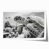 Vibrant marine life wall art featuring a detailed turtle design, printed on high-quality canvas, perfect for ocean-themed decor and environmental awareness.