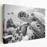 Vibrant marine life wall art featuring a detailed turtle design on stretched canvas, showcasing rich colors and textures, perfect for ocean-themed decor.