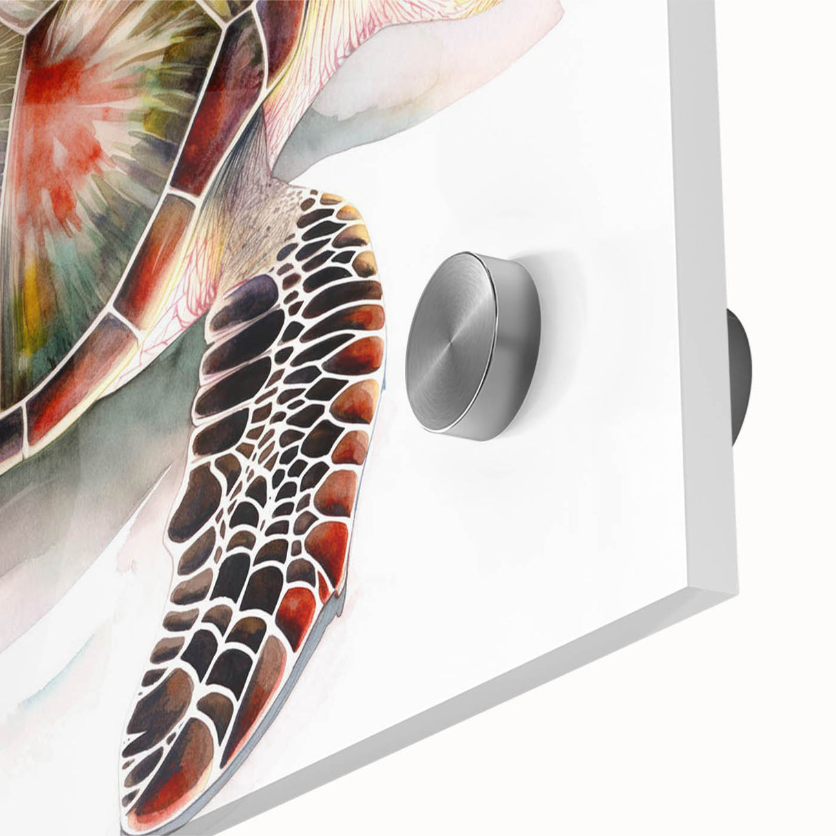 Close-up of a vibrant marine life wall art piece featuring a turtle design, crafted from acrylic glass, showcasing intricate details and vivid colors, perfect for ocean-themed decor.