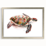 Silver-framed wall art featuring a detailed marine life design with a turtle, set against a serene background, perfect for ocean-themed decor.