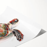 Underwater scene featuring a vibrant marine life turtle design in shades of blue and green, ideal for ocean-themed decor; rolled print ready for framing.