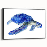 Framed canvas wall art featuring a detailed marine life design of a turtle, showcasing intricate patterns on a black background, ideal for ocean-themed decor.