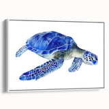 Framed canvas wall art showcasing a vibrant marine life design featuring a turtle, set against a white background, ideal for ocean-themed decor.