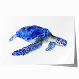 Detailed design of a marine life-themed wall art print featuring a vibrant turtle illustration, perfect for ocean lovers, rolled and ready for framing.