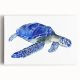 Stretched canvas wall art featuring a vibrant marine life design of a turtle, showcasing intricate details and vivid colors, ideal for ocean-themed decor and nature lovers.