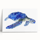 Vibrant marine life wall art featuring a stylized turtle design on stretched canvas, perfect for coastal decor. Ideal for ocean-themed spaces, this artwork brings a touch of nature indoors, showcasing intricate details and lively colors that enhance any room's ambiance.