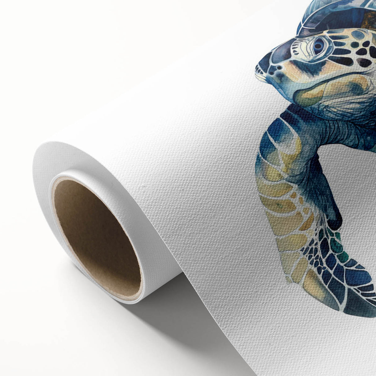 Colorful marine life wall art featuring a turtle design on rolled canvas, showcasing vibrant ocean hues and intricate details, perfect for coastal decor.