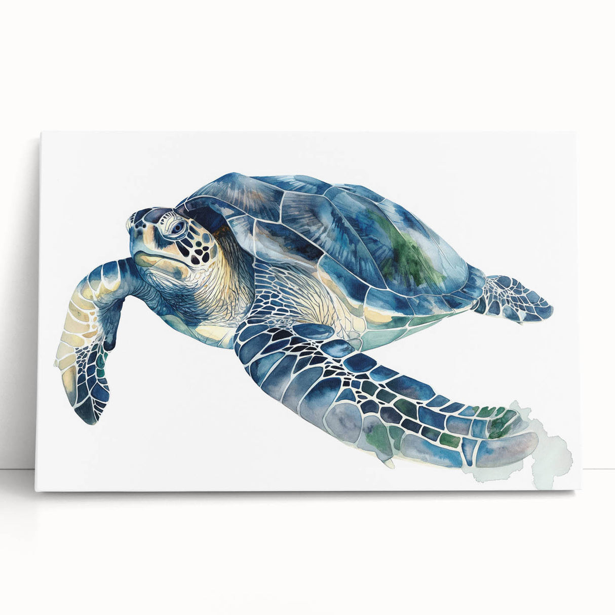 Stretched canvas wall art showcasing a vibrant marine life design featuring a turtle in an ocean setting, perfect for coastal decor enthusiasts.