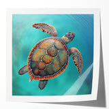 Vibrant marine life wall art featuring a detailed turtle design, perfect for ocean-themed decor. The artwork showcases rich colors and intricate patterns, ideal for enhancing any living space or promoting marine conservation awareness.