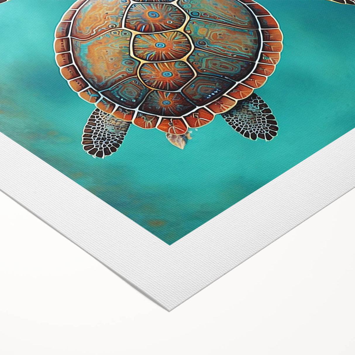 Vibrant rolled canvas wall art showcasing a detailed marine life turtle design, featuring rich colors and intricate patterns, perfect for ocean-themed decor.