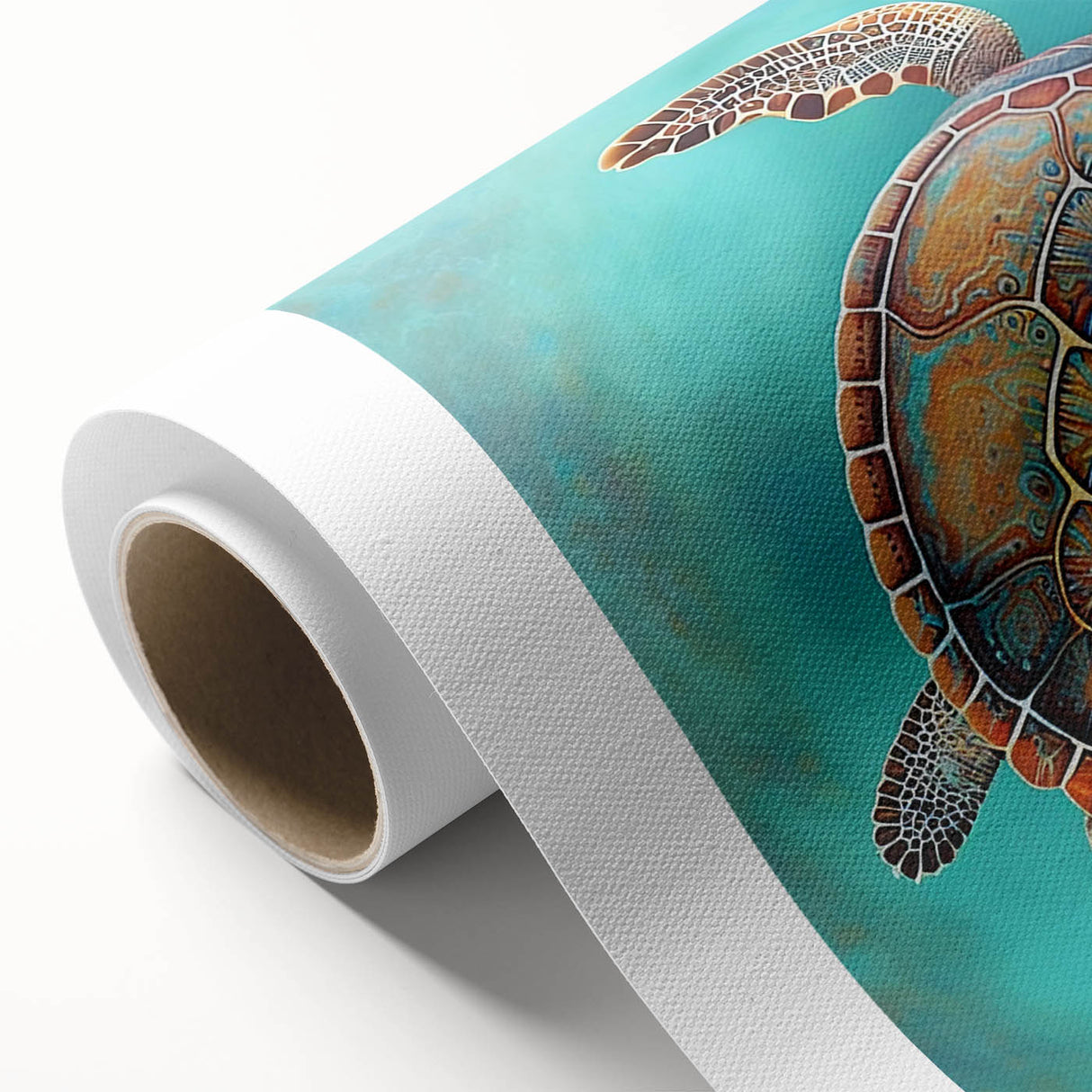 Rolled canvas wall art showcasing a vibrant marine life turtle design, featuring intricate details and vivid colors, perfect for ocean-themed decor.
