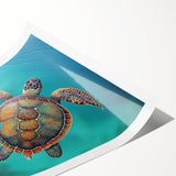 Vibrant marine life turtle wall art print showcasing intricate designs and vivid colors, rolled and ready for display, perfect for ocean-themed decor enthusiasts.