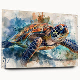 Acrylic glass wall art piece showcasing a vibrant marine life turtle design, featuring intricate details and multiple color elements, ideal for ocean-themed decor.