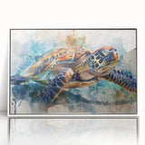 Framed wall art collection showcasing a vibrant marine life design featuring a turtle, set against a white background, ideal for ocean-themed decor.