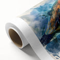 Colorful marine life wall art featuring a turtle design on rolled canvas, showcasing vibrant ocean hues and intricate details, ideal for coastal decor.
