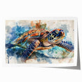 Vibrant marine life wall art featuring a detailed turtle design, ideal for coastal decor, printed on high-quality rolled canvas for easy framing.