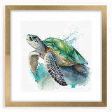 Gold-framed wall art collection showcasing a marine life turtle design, featuring vibrant colors and intricate details, ideal for ocean-themed decor.
