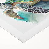 Colorful rolled canvas wall art depicting a vibrant marine life design featuring a turtle, ideal for ocean-themed decor. Perfectly packaged in a protective tube.
