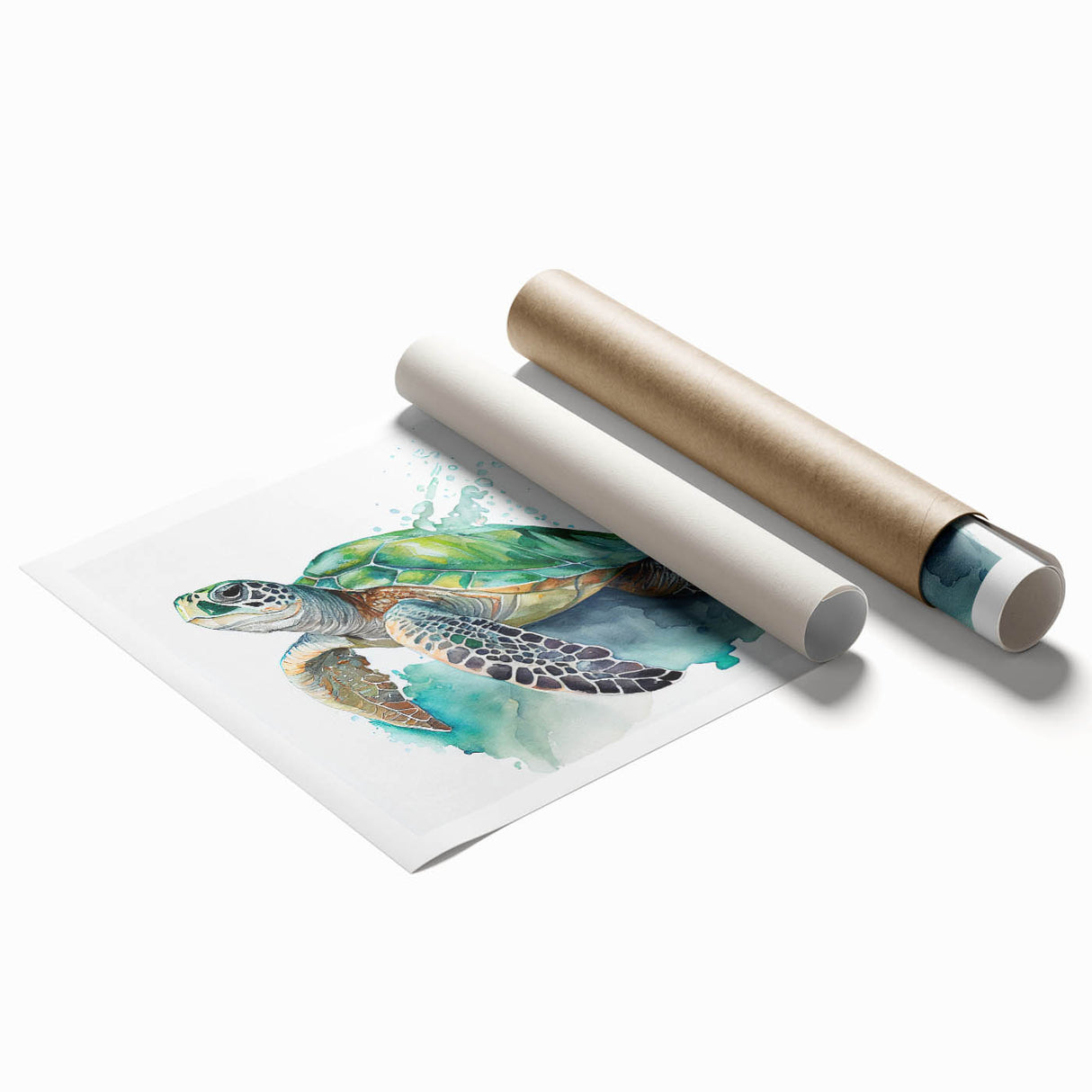 Vibrant marine life wall art showcasing a turtle design on a textured rolled print, perfect for ocean-themed decor. Ideal for nature lovers and coastal homes.