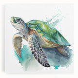 Colorful stretched canvas wall art showcasing a marine life design featuring a serene turtle in a vibrant ocean setting, perfect for ocean-themed decor.