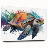 Close-up of a marine life wall art piece featuring a vibrant turtle design, crafted from acrylic glass, showcasing intricate details and a sleek side view without pins. Perfect for ocean-themed decor enthusiasts.
