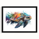 Framed wall art collection showcasing a marine life turtle design with a black mat, perfect for ocean-themed decor, highlighting vibrant colors and intricate details. Ideal for adding a coastal touch to any room.