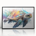 Framed wall art featuring a vibrant marine life design with a turtle, showcasing intricate details in blue and green colors, perfect for ocean-themed decor.