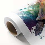 Vibrant rolled canvas wall art showcasing a detailed marine life design featuring a colorful turtle, perfect for ocean-themed decor, presented in a protective cardboard tube.