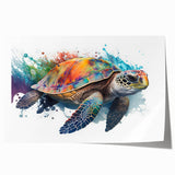 Vibrant rolled print of marine life featuring a colorful turtle design, ideal for ocean-themed decor, showcasing intricate details and textures.