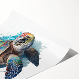 Vibrant marine life wall art featuring a beautifully detailed turtle design, printed on high-quality canvas, ideal for ocean-themed home decor.