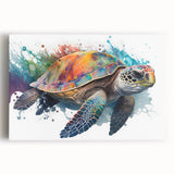 Vibrant stretched canvas wall art featuring a marine life design with a turtle, showcasing intricate details and rich colors, perfect for ocean-themed decor.