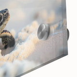 Close-up of an acrylic wall art piece featuring a vibrant marine life turtle design, showcasing detailed textures and colors, perfect for ocean-themed decor.