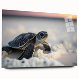 Side view of a marine life-themed wall art piece featuring a vibrant turtle design, crafted in acrylic glass, perfect for ocean lovers and home decor enthusiasts.