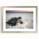 Framed wall art featuring a marine life turtle design with a silver mat, showcasing vibrant colors and intricate details, perfect for ocean-themed decor.