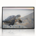 Framed wall art showcasing a vibrant marine life turtle design, featuring a black frame and acrylic finish, ideal for coastal-themed decor.