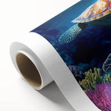 Colorful rolled canvas wall art showcasing a vibrant marine life turtle design, perfect for ocean-themed decor and environmental awareness, packaged securely for delivery.