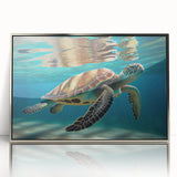 Framed acrylic wall art featuring a stunning marine life design with a turtle, showcasing vibrant colors and intricate details, perfect for ocean-themed decor.