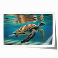 Vibrant marine life wall art print showcasing a detailed turtle design, ideal for ocean-themed decor, rolled for easy framing and display.