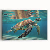 Vibrant marine life wall art featuring a detailed turtle design on stretched canvas, ideal for ocean-themed decor, showcasing rich colors and intricate patterns.