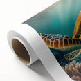 Vibrant rolled canvas artwork showcasing a marine life turtle design, featuring rich colors and intricate details, perfect for ocean-themed decor and nature lovers.