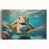 Vibrant marine life wall art featuring a detailed turtle design on stretched canvas, showcasing rich colors and textures, perfect for ocean-themed decor.