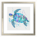 Elegant silver-framed wall art featuring a marine life turtle design, showcasing vibrant colors and intricate details, perfect for coastal-themed decor.